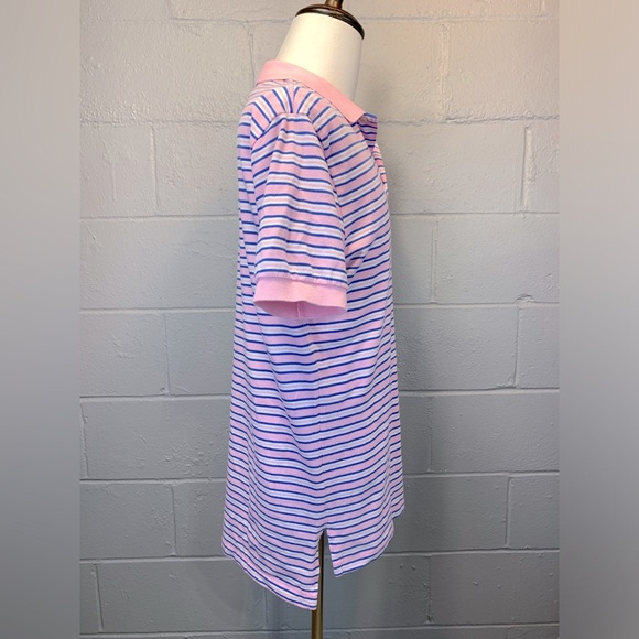 Polo Ralph Lauren Men's Blue White Pink Striped Short Sleeve Polo Shirt Medium - Picture 4 of 5